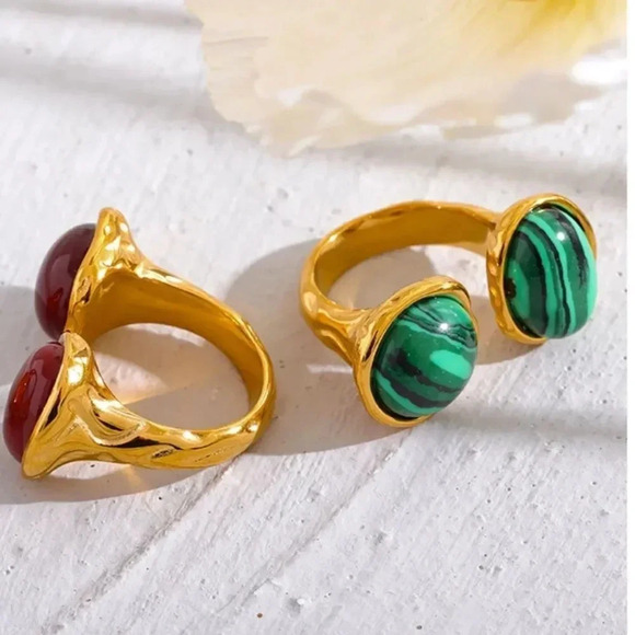 Amalfi Red Agate 18K Gold Stainless Steel Waterproof Gold Natural Stone 7 Ring - Picture 8 of 15